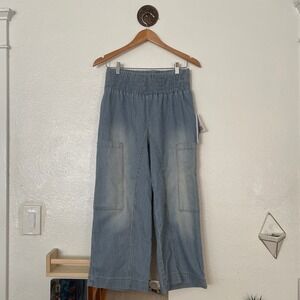 Threads of LUXX Pinstripe Wide‎ Leg Cargo Pants Chambray Blue Womens M